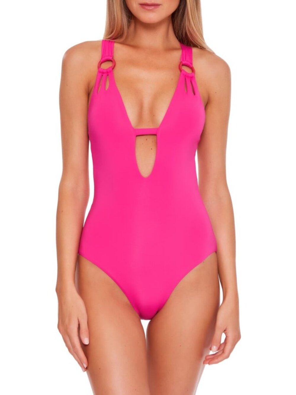 🆕BECCA Color Code Plunge One-Piece Swimsuit Medium (8-10) Pink